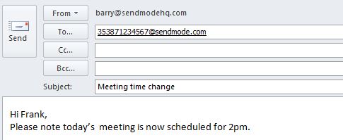 Sendmode Email to SMS Email example