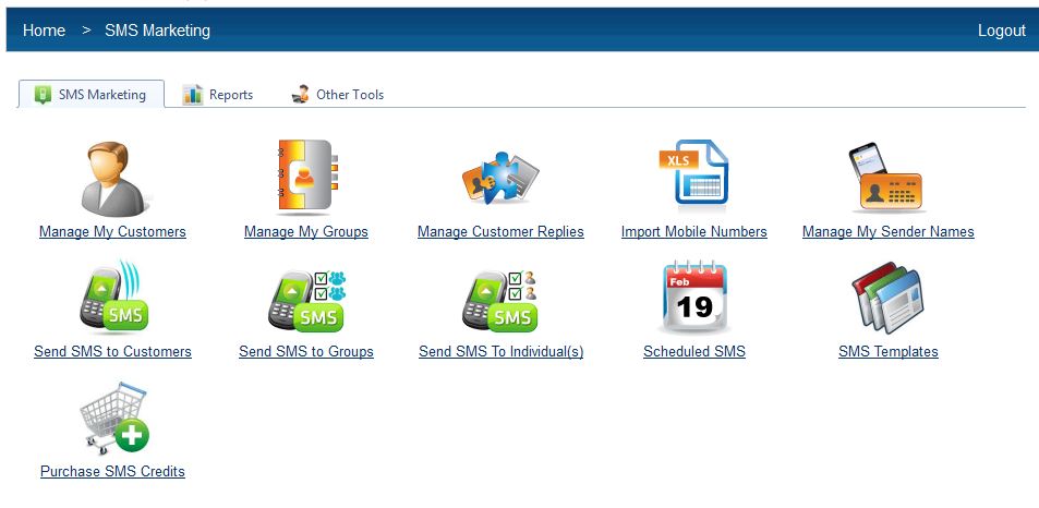 Sendmode SMS Marketing Home Screen Sendmode SMS Marketing Home Screen